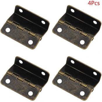 Set of 4 Vintage 4-Hole Hinges for Cabinet Doors and Wood Boxes
