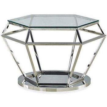 Table basse Menzzo Aston Verre Transparent Pied Argent