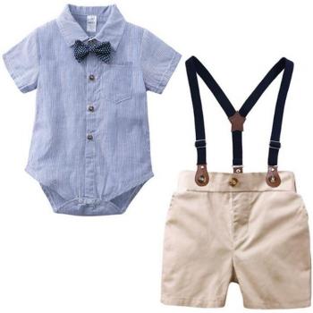 Baby-Latzhosenanzug Set, Sommer, Baumwolle, Krawatte, Bowknot Hemd, 6-36M