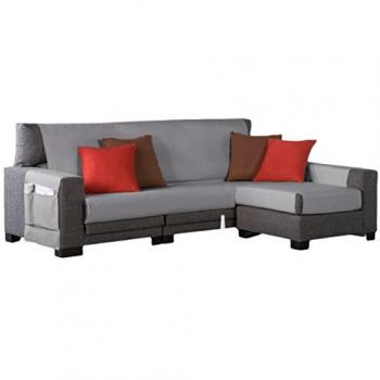 Estoralis | cubre sofá tejido jaquard resistente | chaisse longue 180 cm brazo derecho tela 180 x 255 cm modelo beret color gris claro