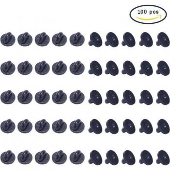 100Pcs Black PVC Rubber Lapel Pin Backs