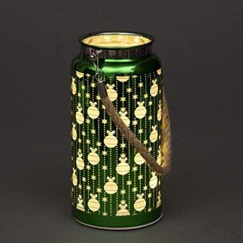 20cm Christmas Decorated Jar Table Baubles Design Green Lantern
