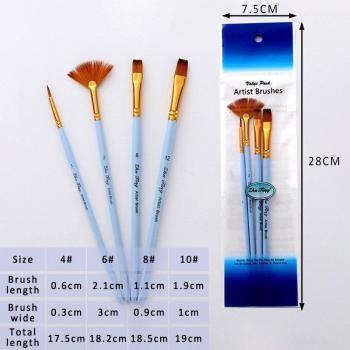 Pinceaux artistiques en nylon, 4 pièces, fournitures d'art, peinture à l'huile, manche en bois