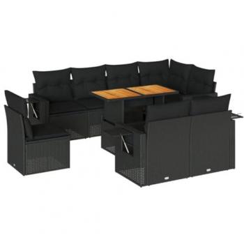 VidaXL Black Rattan Patio Sofa Set (9-Piece) with Cushions