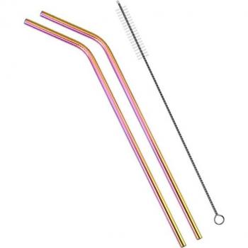 Colorful 2-Pack Reusable 304 Stainless Steel Bent Drinking Straws