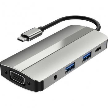 8-in-1 USB-C Adapter with HDMI 4K, VGA, PD100W, SD/TF Card Reader, Audio, USB 3.2 & USB 2.0