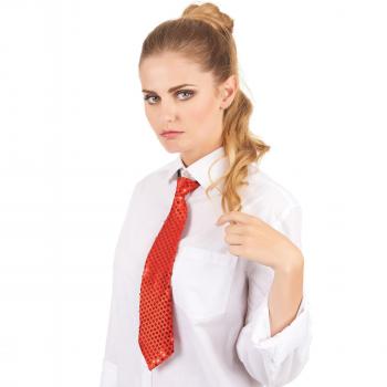 Vegaoo Rot‑Pailletten‑Krawatte – Uni‑Size