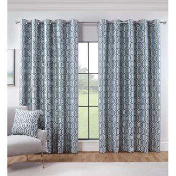 Dakota Ready-Made Eyelet Curtains, Green, Geometric Pattern