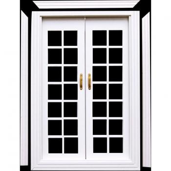 1:12 Dollhouse White Wooden French Exterior Door