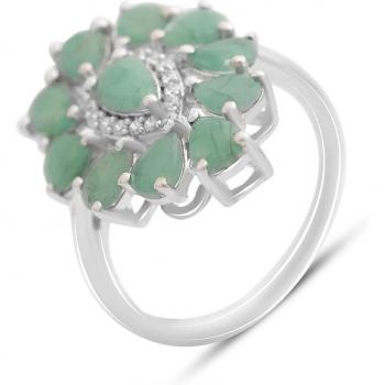 Anillo de plata con esmeralda natural y circonita cúbica, peso 4.01 g