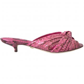 Pink Exotic Leather Kitten Heel Sandals - EU37.5/US7