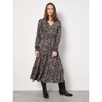 Apricot Gestuftes Druckkleid für Damen