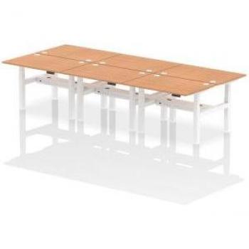 Dynamic Air Back-to-Back W1200 x D800mm Height Adjustable Sit Stand 6 Person Bench Desk With Cable Ports Oak Finish White Frame - HA01822