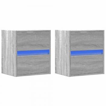 VIDAXL Comodini A Parete Con Luci Led 2 Pz Grigio Sonoma