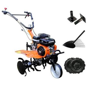 Bétonnaire agricole 7CV « Terroir Mobile » équipée de roues 500x10, outil d'arrachement de tubercules et axes fixes