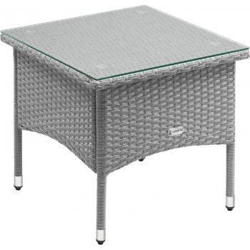Casaria Polyrattan Garden Coffee Side Table Square Weatherproof With Glass Top 50x50x45cm