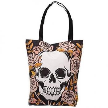 Skulls & Roses Handy Zip Cotton Bag