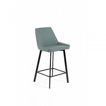E-STYLO Sgabello da cucina con poggiapiedi Seduta e schienale imbottiti e rivestiti in tessuto Gambe in metallo, 50cm X 44cm H. 94cm, Rivestimento: acquamarina gambe: nero