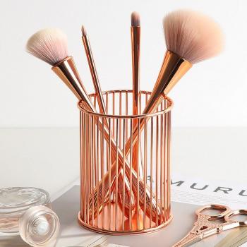 Cubo Organizadores de Brochas de Maquillaje Metalizado Rosa