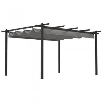 Outsunny - 4 x 3(m) Aluminium Pergola Gazebo Garden Shelter w/ Retractable Roof Grey