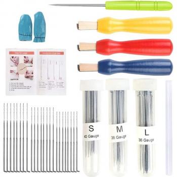 60-Piece Felting Needle Craft Set with Tool Holder, Glue Stick, and Finger Poke Accessories
