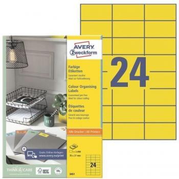 Avery Zweckform Etiketten Inkjet/Laser/Kopier 70x37mm gelb VE=2400 Stü