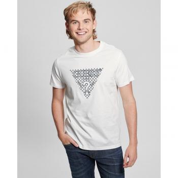 T-Shirt Guess Beige con Logo Triangolo Ricamato Regular Fit Uomo
