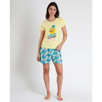 Pigiama Mr Wonderful a maniche corte con motivo di ananas giallo 2XL