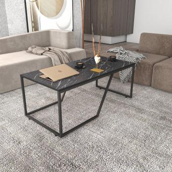 Wendy Modern Coffee Table Large Accent Table - Black Marble Effect And Black