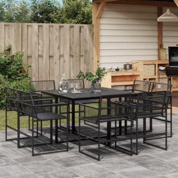 VidaXL 9 Piece Garden Dining Set Black Poly Rattan