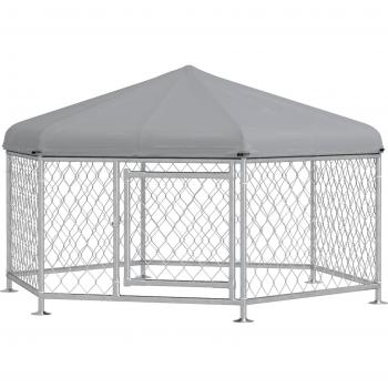 PawHut Kennel per Cani Taglia Media Tetto Tessuto Oxford 2.1x1.85x1.2m Argento