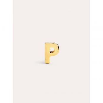 Pendiente Suelto Singularu Letter - Pendiente en Plata de Ley 925 con Acabado Baño de Oro de 18 Kt. - Cierre Tuerca a Presión - Pendiente Suelto - Joyas para Mujer - Letra: P