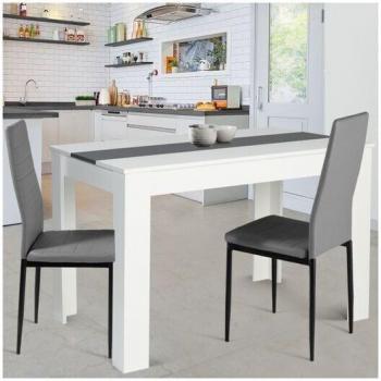 Table à manger rectangle ROZY 4 personnes blanche et grise 110 cm