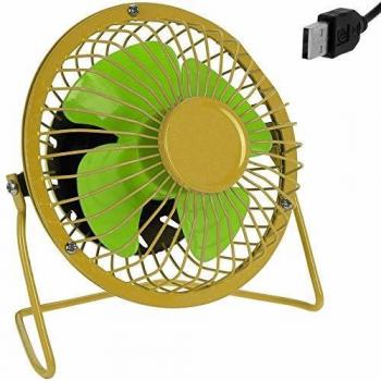Ventilador Compacto USB en Metal Amarillo y Verde 13.5 cm