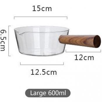 Small Glass Milk Pot with Wooden Handle 400ML/600ML