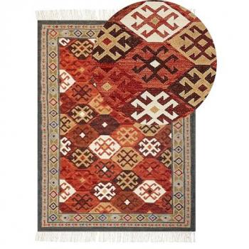 Beliani Wool Area Rug Multicolour Pattern Kilim Hand Woven 140 x 200 cm Urtsadzor