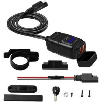 Adaptador cargador USB manillar motocicleta impermeable 12V, carga rápida 3.0 A, incluye voltímetro