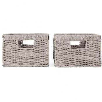 Set Of 2 Rope Storage Box Cubes Folding Space Saving Shelf Boxes