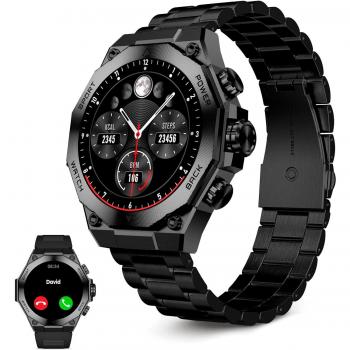 Smartwatch Ksix Titanium, Pantalla AMOLED 1,43, 2 correas, Aut. 5 días, Modos deporte y salud, Llamadas, Asistentes voz, Negro