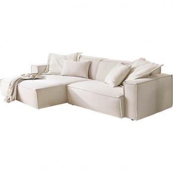 Ecksofa 3C Candy Matteo – elegante kubische L‑Form, weiße Feincord-Bezugstoff (Polyester/Nylon)