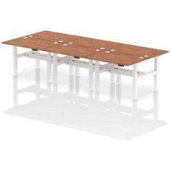 Dynamic Air Back-to-Back 1200 x 800mm Height Adjustable Sit Stand 6 Person Bench Desk With Cable Ports Walnut Finish White Frame - HA01834