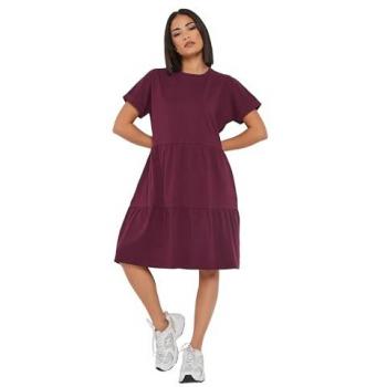 Burgundy Petite Tiered Smock Dress (Size 10)