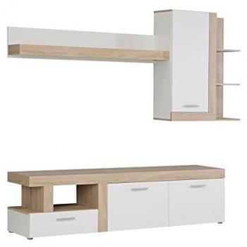 Mueble salón completo de 2 módulos en blanco y roble
