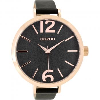 Damenuhr Oozoo 48 mm – Lederband in Rosa, Glitzer und Schwarz, C9194