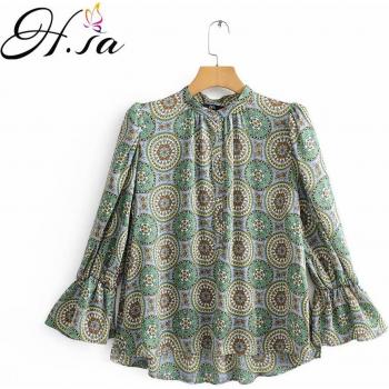 Tops de Verano para Mujer en Verde, Estilo Vintage, con Estampado Floral