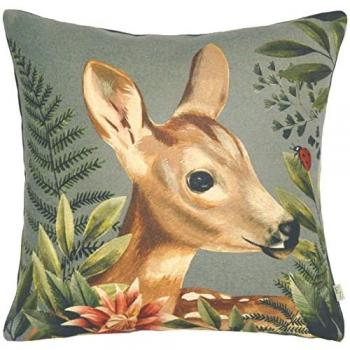 Grey Polyester Filled Forest Fawn Profile Cushion - 43 cm x 43 cm