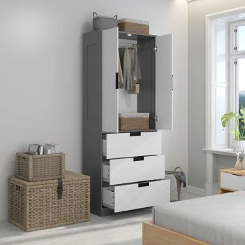 Grey 2 Door Wardrobe with 3 Drawers and Hanging Rod