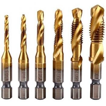 Set Punte Maschiatura M3-M10, Codolo Esagonale 6mm HSS Placcato Titanio