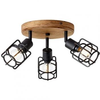 Lampe à 3 lampes Gwen Spotrondell bois antique et métal noir