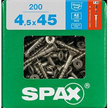 Spax Vis acier inox A2 4,5×45 mm – 200 unités, filet partiel, tête fraisée, t‑star+T20